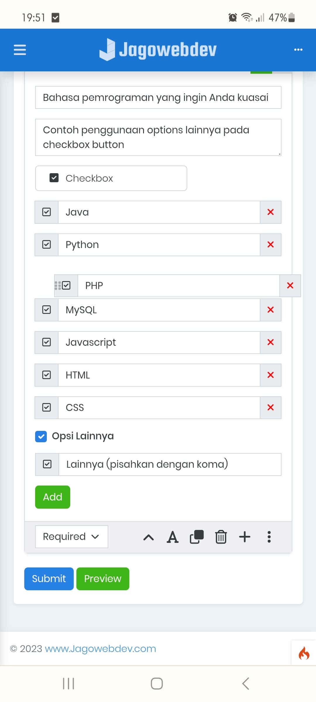 Mengubah Urutan Pertanyaan Pada Perangkat Mobile